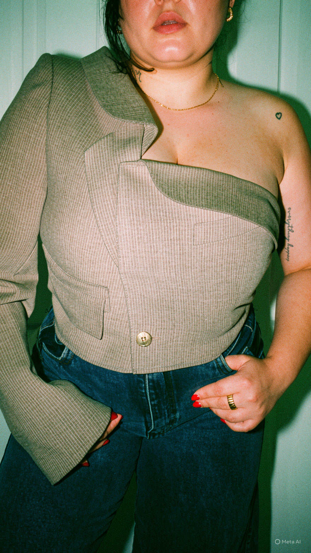 The Offset Blazer - Beige Pinstripe