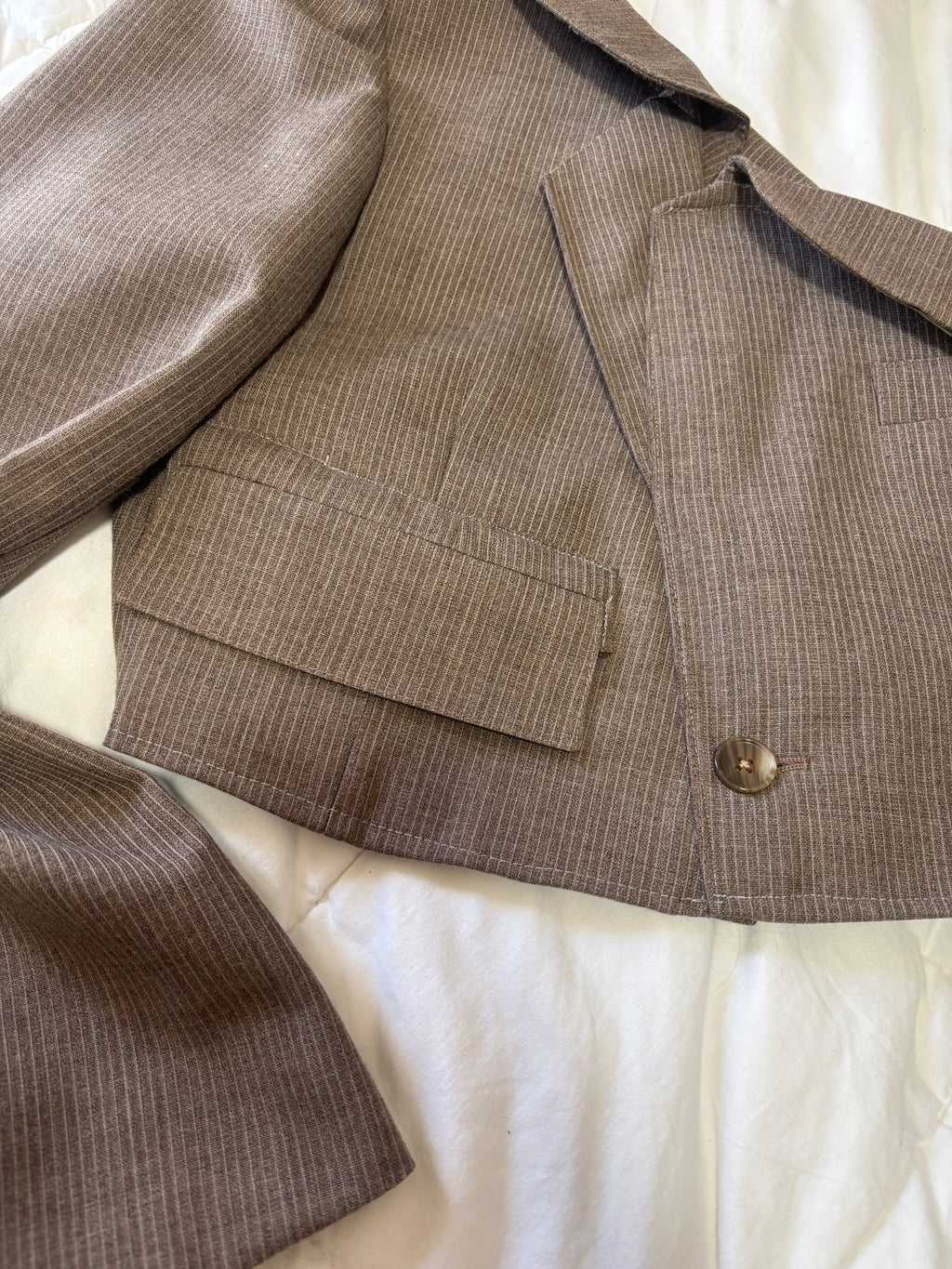 The Offset Blazer - Beige Pinstripe