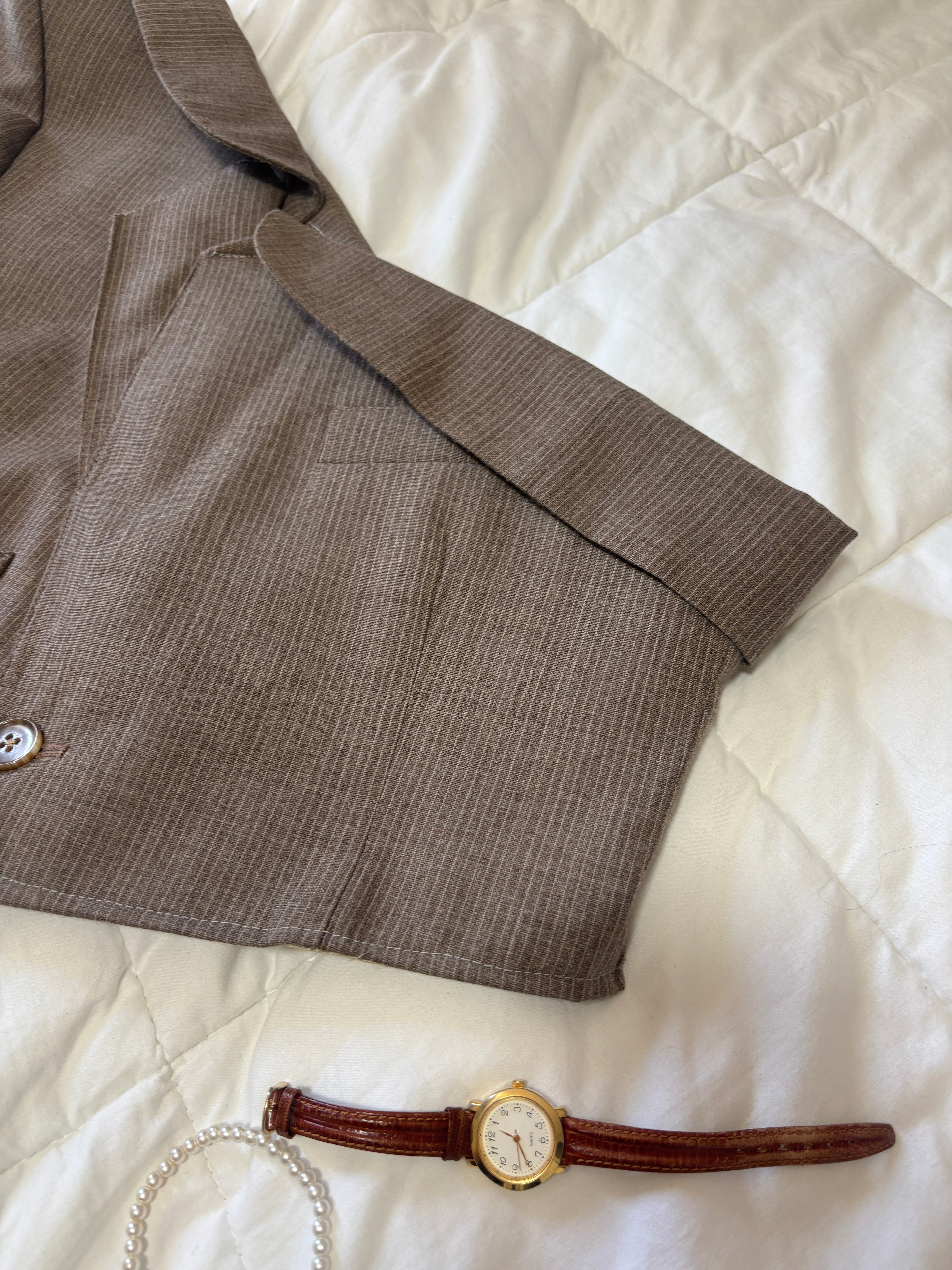 The Offset Blazer - Beige Pinstripe