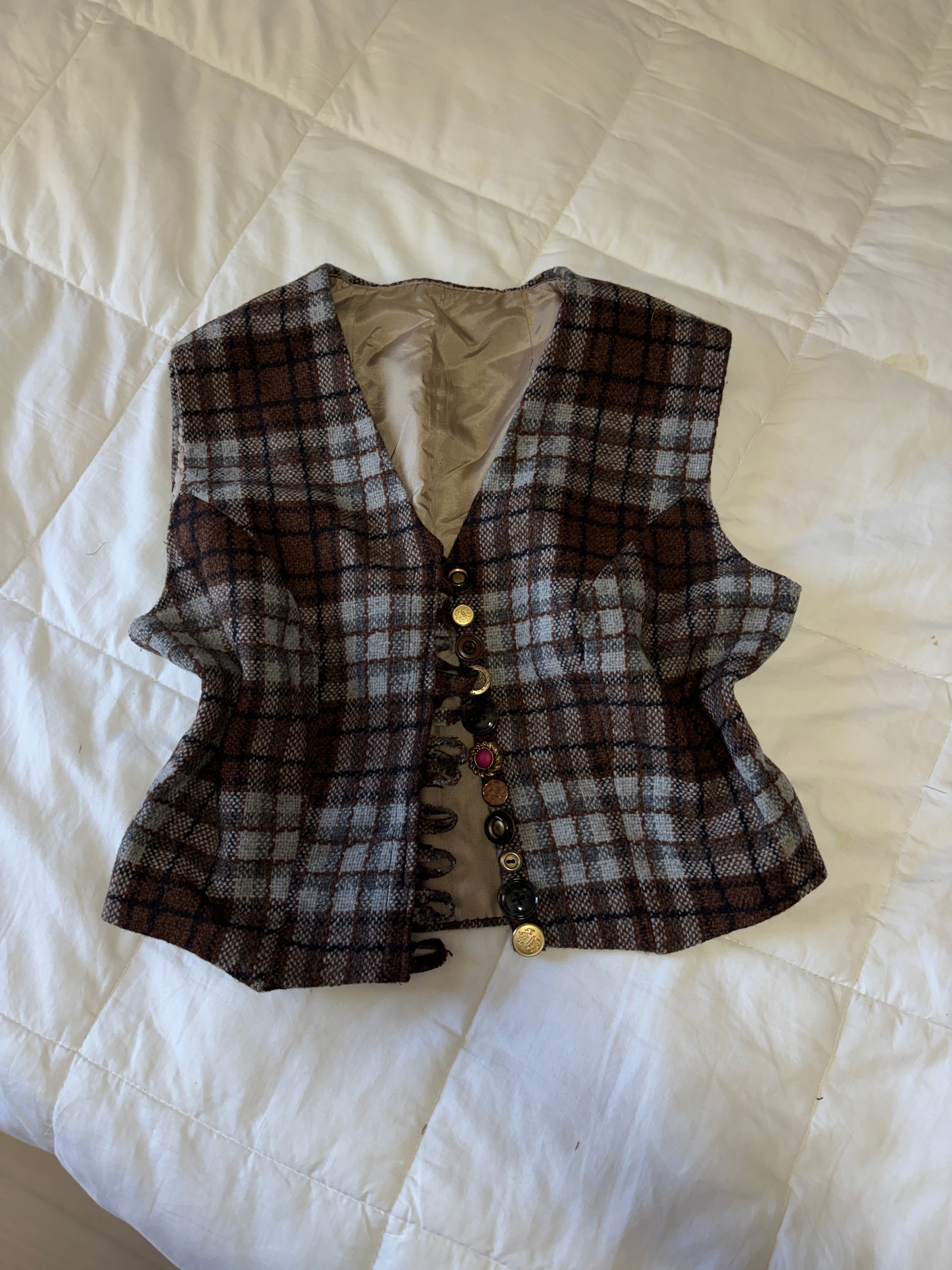 The Mismatch Blazer (Vest) - Brown Plaid