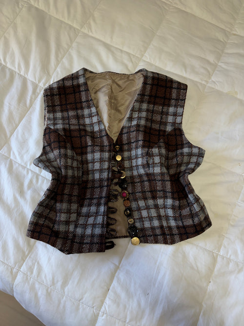 The Mismatch Blazer (Vest) - Brown Plaid